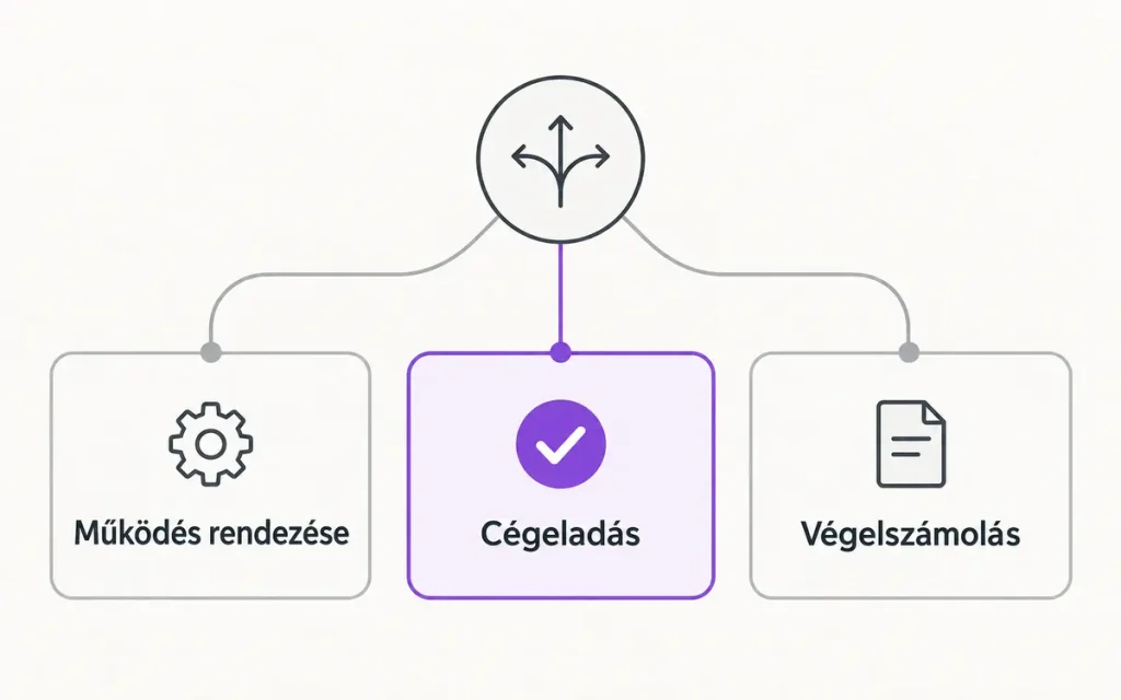 Működési rendezés, cégeladás és végelszámolás mint vizsgált döntési utak