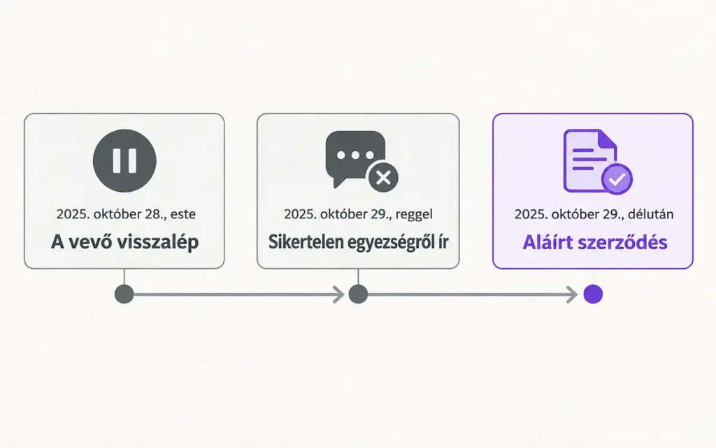 A vevő visszalépésétől a másnapi cégeladási szerződésig vezető fordulópont